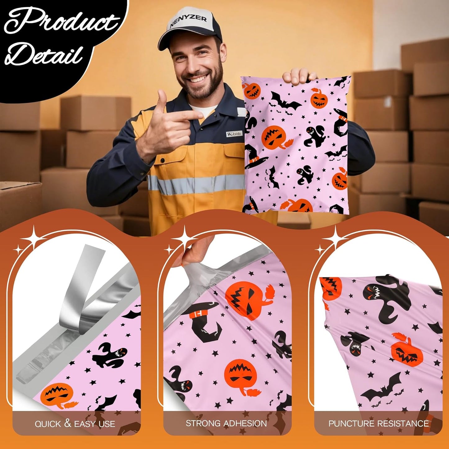 Halloween Poly Mailer 12x15.5 Inch 50 Pcs, Waterproof Shipping Bags for Clothing, Tear-Resistant Mailier Bags, Strong Mailing Bags with Self-Seal - Purple