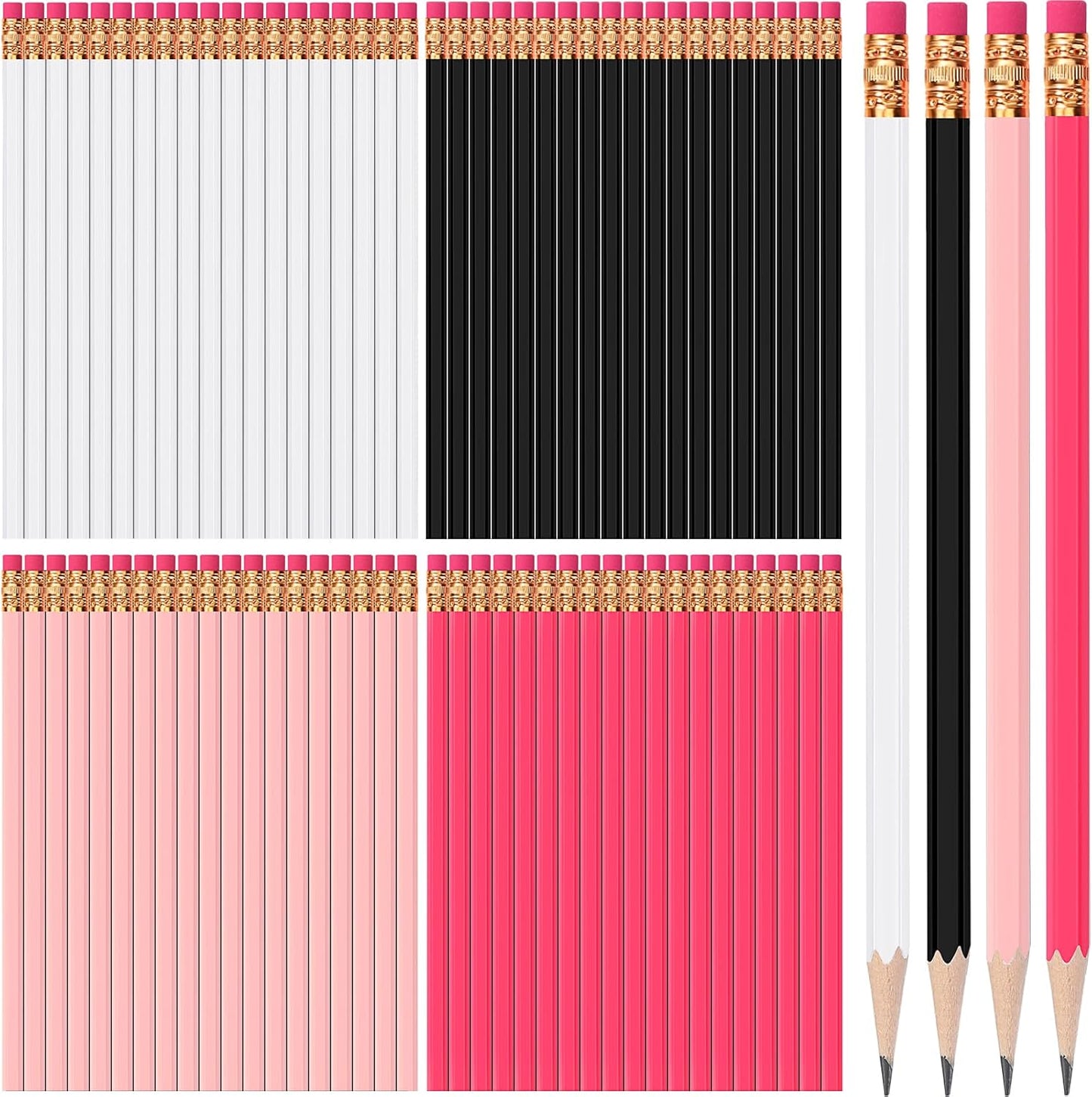 TecUnite 120 Pcs #2 HB Pencils with Eraser No 2 Unsharpened Wooden Hexagonal Pencils for Adults Gifts for School Exam art Learning Office Sketching(Pink Black Series)