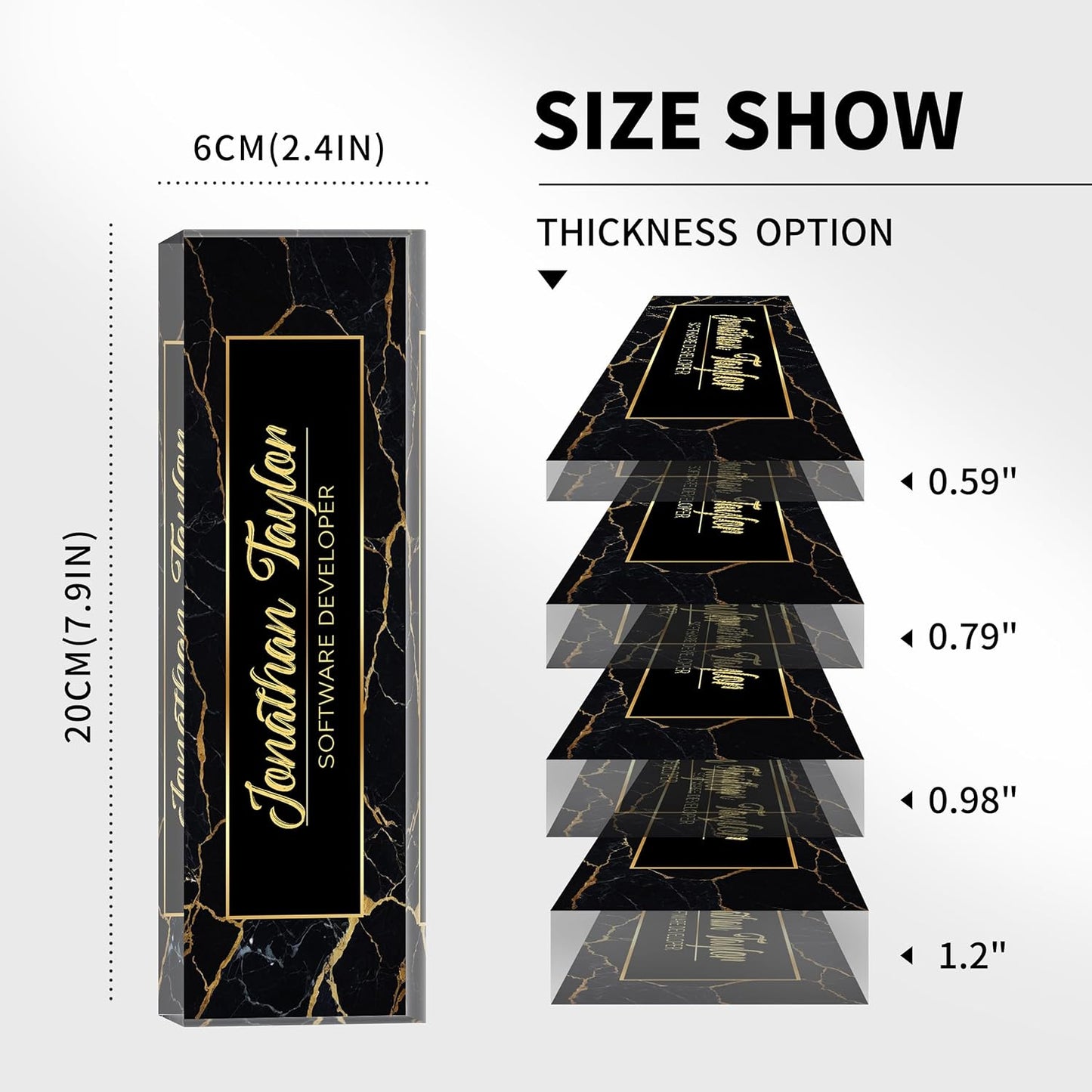 Custom Desk Name Plate Personalized, Acrylic Name Plate for Desk, Office Desk Decor for Women and Men, Employee Appreciation Gifts Office Gifts for Boss, Manager, Teacher, Nurse (Black Gold Marble)