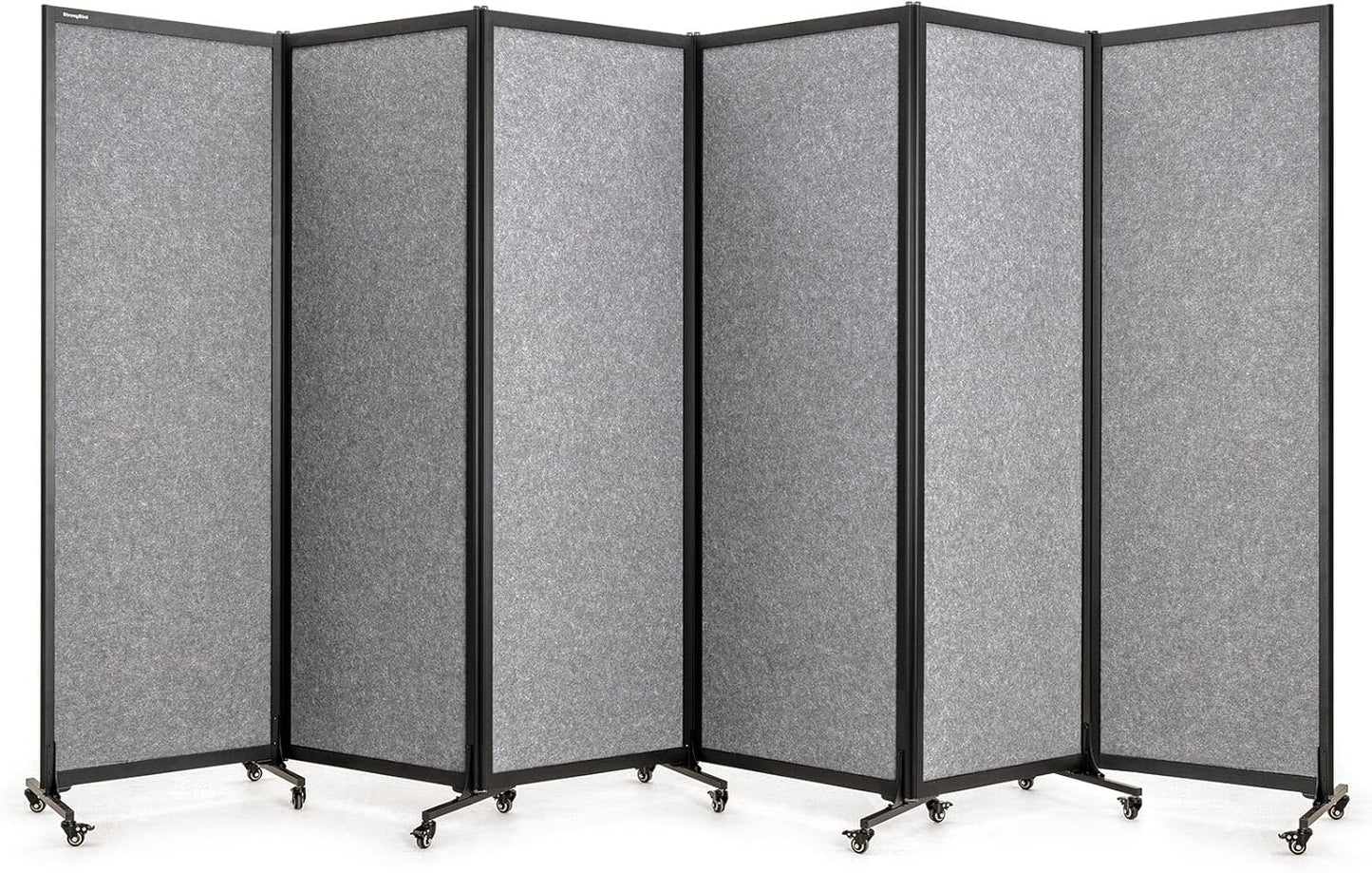 Upgrade Version Room Partition and Divider, Freestanding Rolling Dividers with Wheels,Office Privacy Screen Divider Wall,Classroom Felt Dividers,12'2"L* 6'7"H,6 Panel，Light Grey