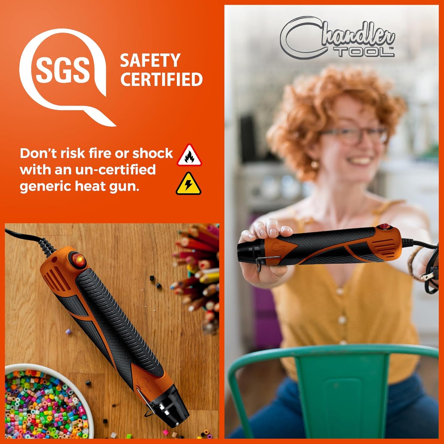 Heat Gun for Crafting, Mini Dual Temp Hot Air Gun Tool for Epoxy Resin, Shrink Wrapping, Vinyl Wrap, Embossing, Electronics, Candle Making, Sublimation, Phone Repair & DIY (Orange/Black)