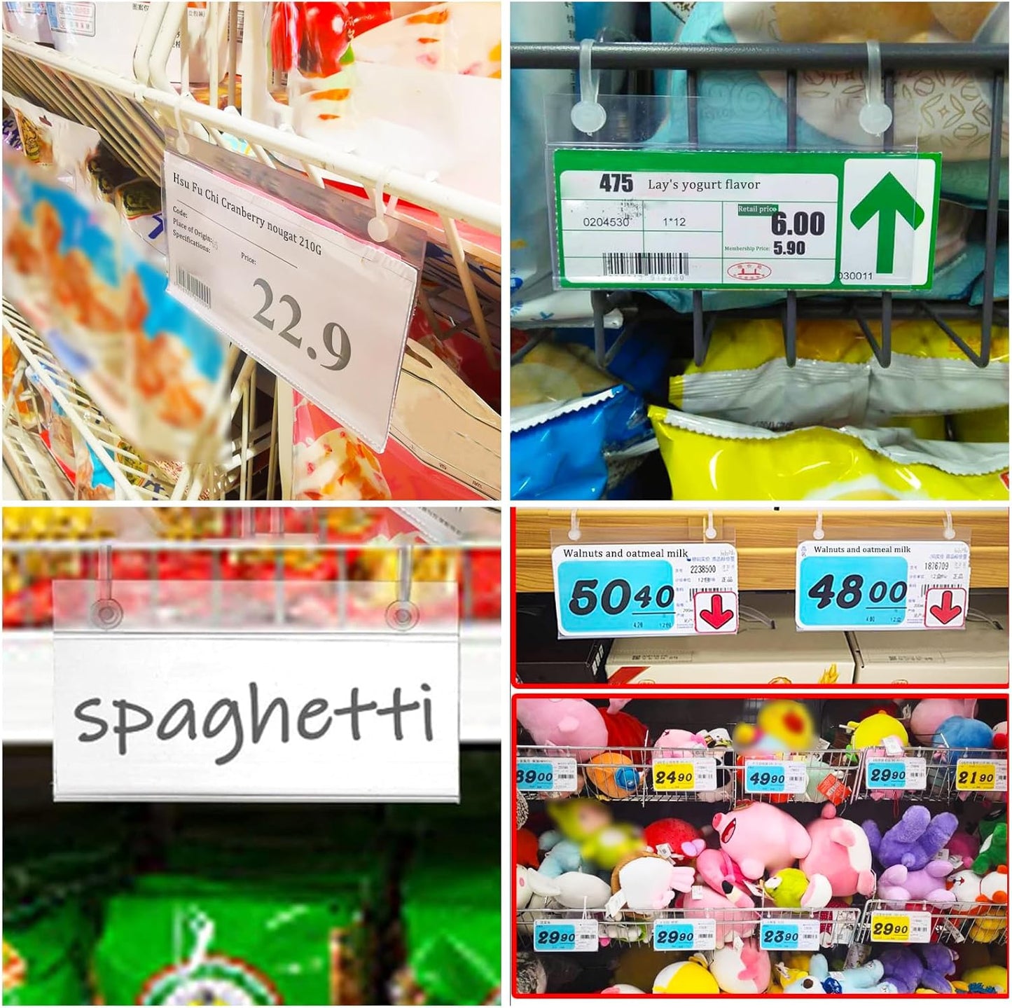 200 Pieces Wire Shelf Label Holders,4" x 2.3" Clear Price Tag Holder for Wire Plastic Shelving with Double Snap Lock Closure,Reusable Basket Label Holders for Retail Market and Home