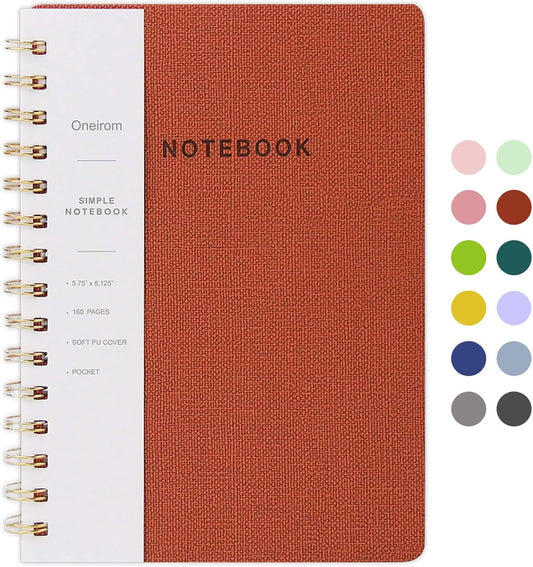 Spiral Notebook-5.75" x 8.125" Journal with Back Pockets and 160 Lined Pages,PU Leather Cover Business Journal, Twin-Wire Binding Notebook Perfect for Office & Home School Supplies