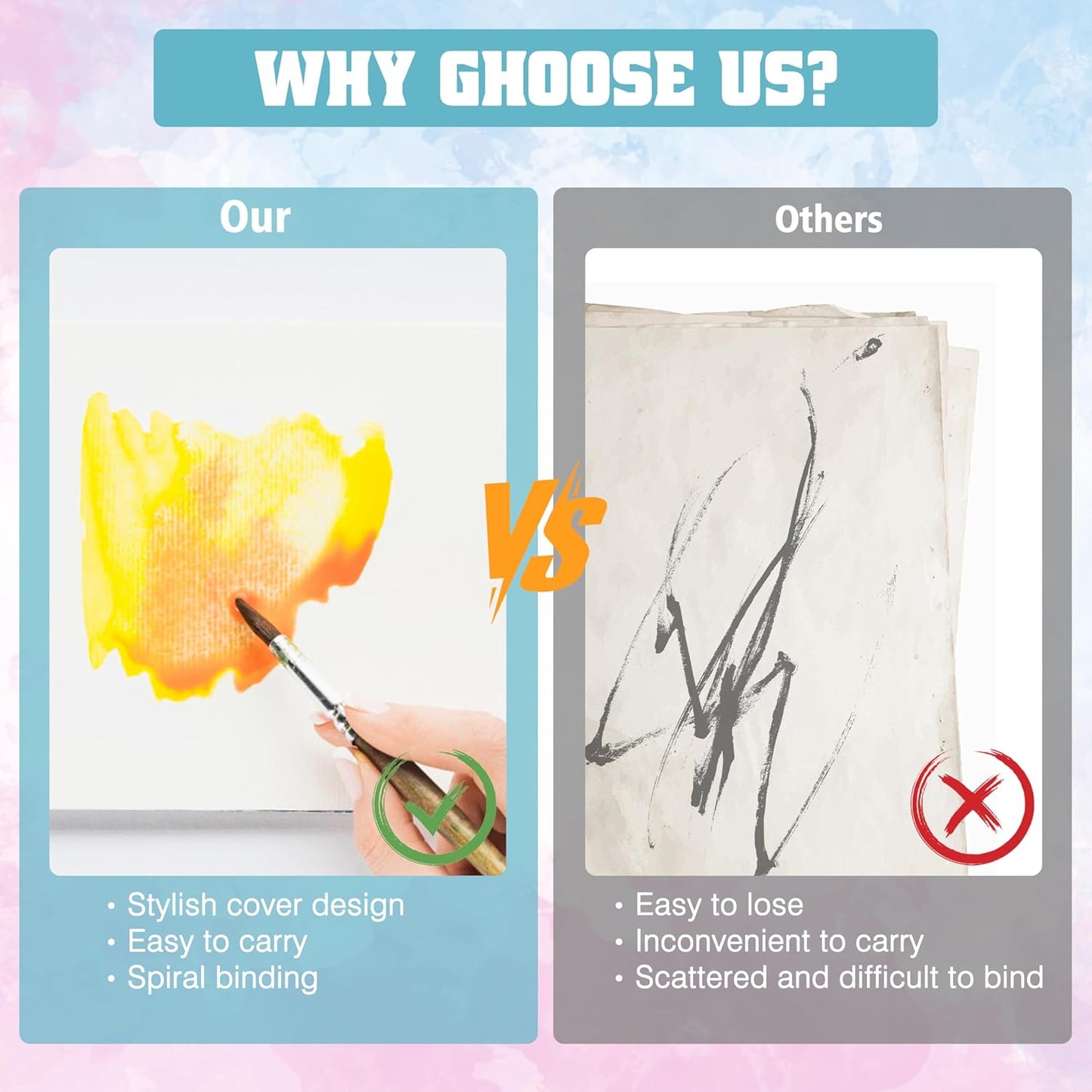 Watercolor Paper Pad, Watercolor Sketchbook 9" x12” 140lb/300gsm, Spiral Bound Water Color Pad Journal and Sketchbook for Adults & Kids, Markers and Art Journaling