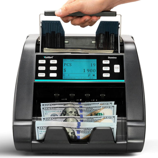 KOLIBRI Money Counter Machine, Domino Mixed Value Cash | 2 CIS UV/MG IR/MT SN/DV IRT Fake Detections Money Counting Machine | 3-Year Warranty (US Tech Support)