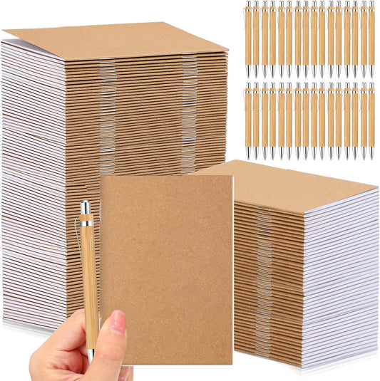 Kisston 50 Sets Mini Pocket Notebook with Pens Bulk Christmas Notebook Gifts Small Memo Notepad with Bamboo Pens for Employee Coworker Team Gifts(Classic Color)