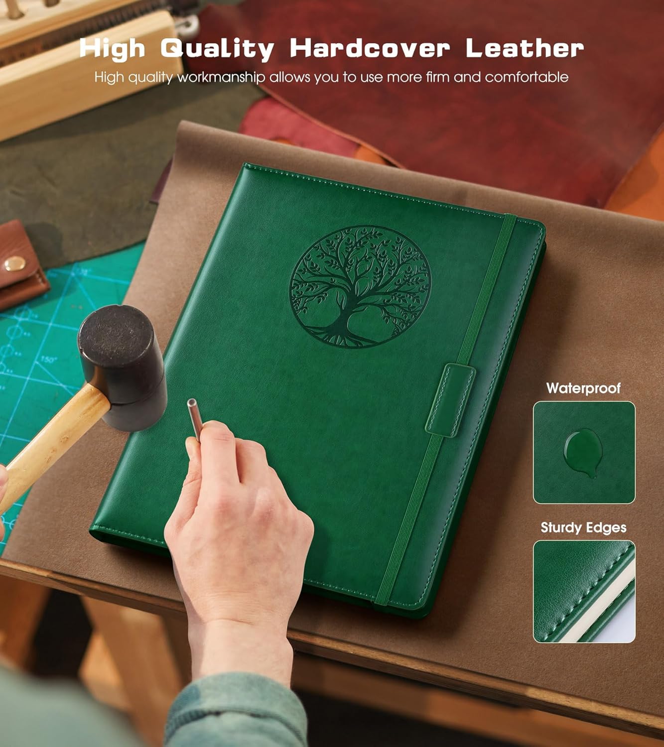 Lined Journal Notebook for Women Men,256 Pages A4 Large Hardcover Leather Journals for Writing,Travel,Business,Work,School,College Ruled Notebooks for Note Taking,Diary Notepad 8.6"×11" (Green)