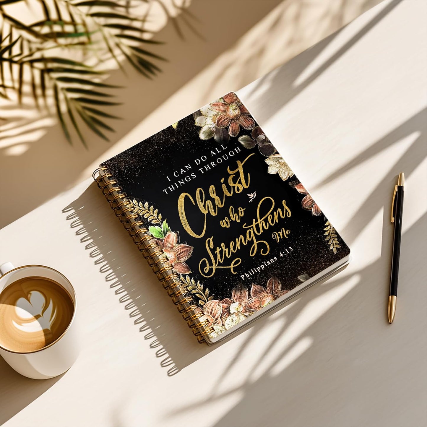 Bible Notebook, A5 Spiral Christian Journal with Floral Notebook, Bible Verse-I Can Do All Things Through Christ Who Strengthens Me, Inspirational Notebooks for Women, Gift for Birthday Christmas