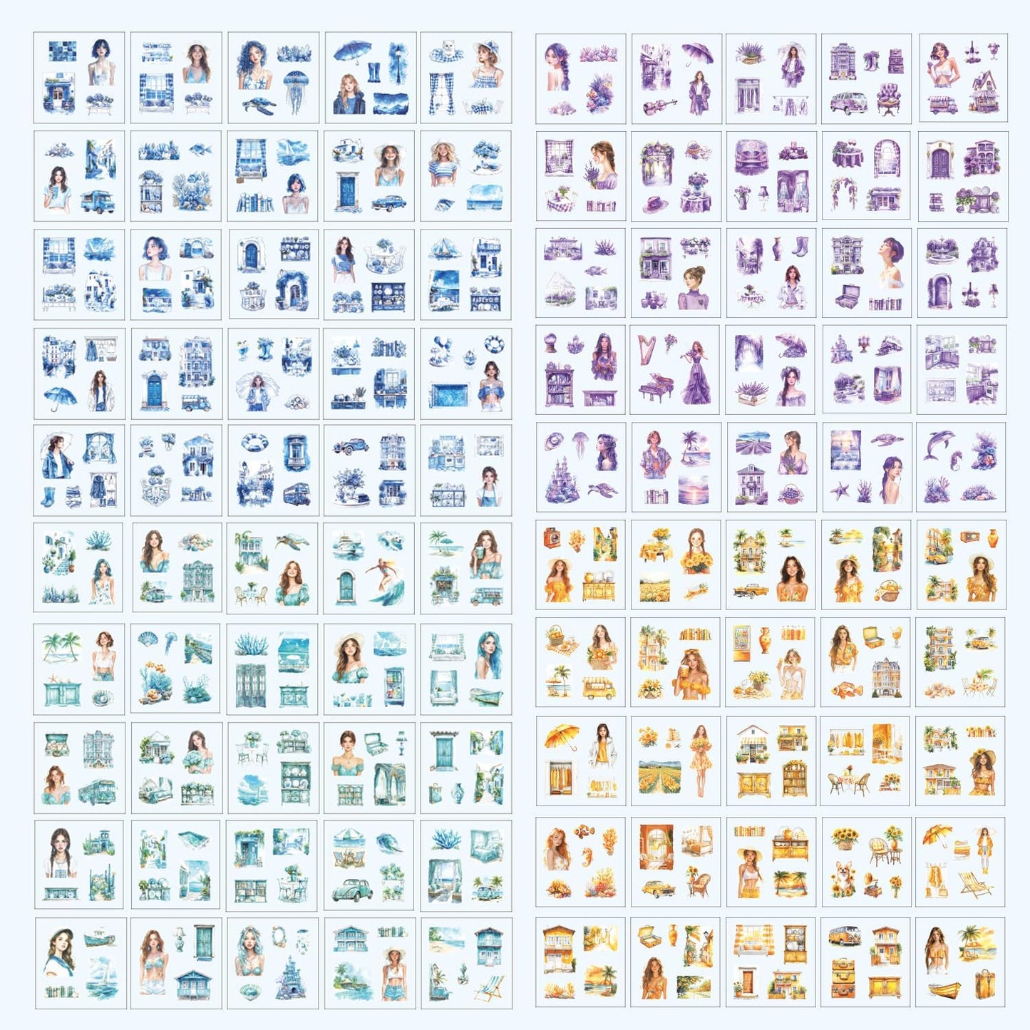 Vintage Decorative Girls Journaling Stickers, 100 Sheets Transparent PET People Floral Stickers for Scrapbook Diary Planner DIY Craft Junk Journal Bullet Album Laptop Phone Case Gift Box