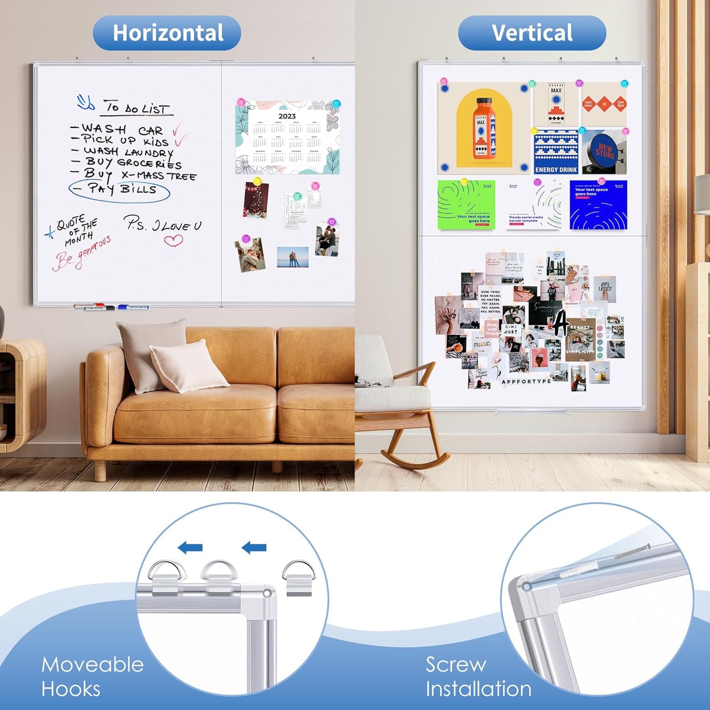 Magnetic Whiteboard Dry Erase, 48 x 36 inch Large White Board for Wall, Foldable Aluminum Frame Hanging Whiteboards for Home Classroom Office