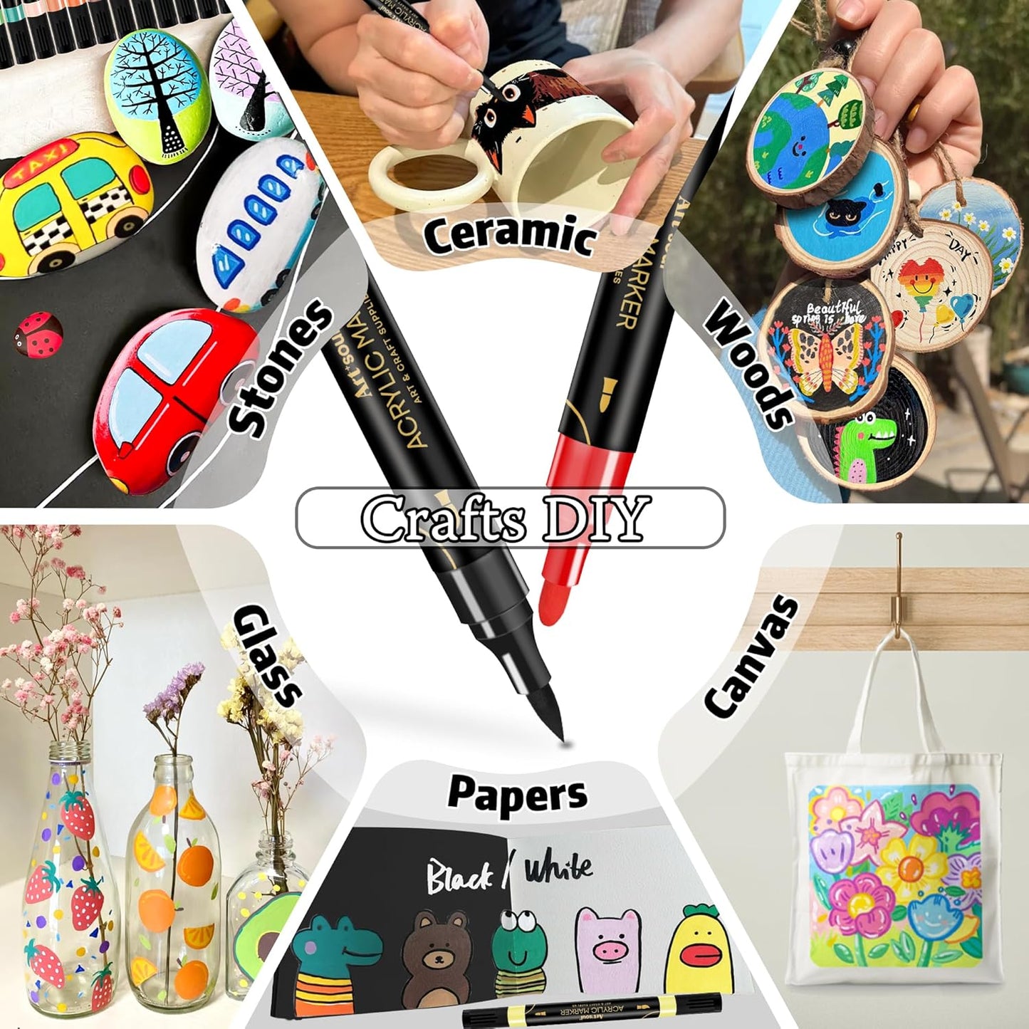 Art+soul 24 Colors Acrylic Paint Pens-Dual Tip Markers, Vibrant, Long Lasting Colors that Dry Quickly, Ideal for Canvas, Paper, Glass, Ceramic, Wood, and Rock