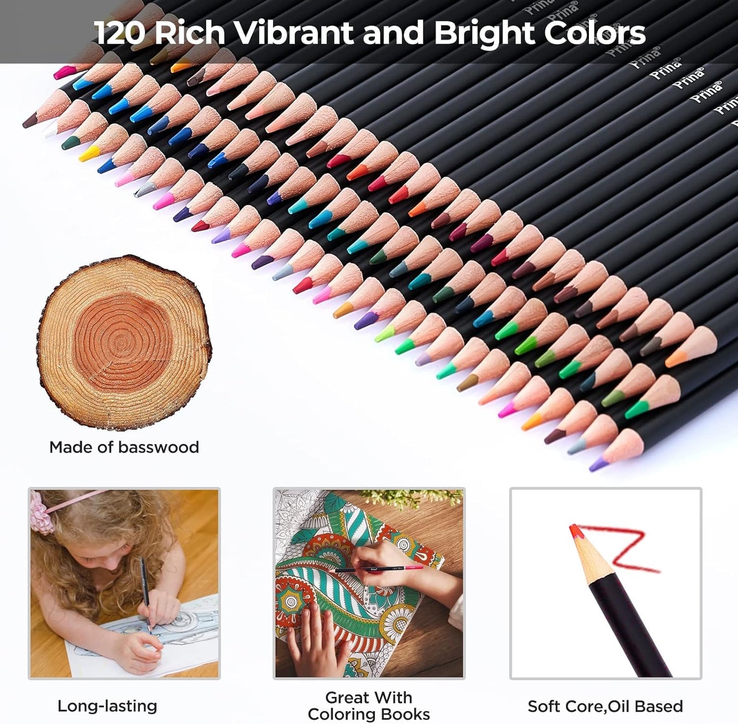 PRINA Art Supplies 120 Colors Colored Pencils Set for Adults Coloring Books with Sketchbook, Professional Vibrant Artists Coloring Pencils for Drawing Sketching Blending Shading, Soft Core Oil Based