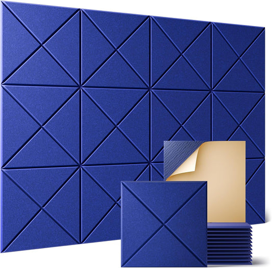 Sonicism 12 Pack X-Lined Acoustic Panels with Self-Adhesive, 12"X 12"X 0.4" Sound Proof Foam Panels, Decorative Soundproof Wall Panels, Sound Absorbing Tile for Home & Offices, Blue
