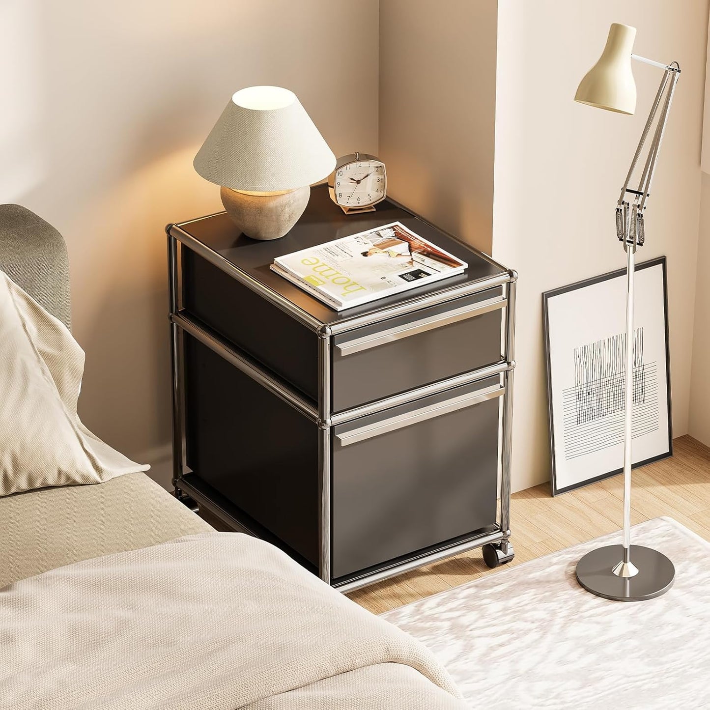 Steel Mobile File Cabinet for Office & Home with 360° Silent Wheels, Smooth Drawer Slides, Large Capacity, Waterproof and Rust-Proof, Stylish & Durable Storage Cabinet (2 Drawer, Black)