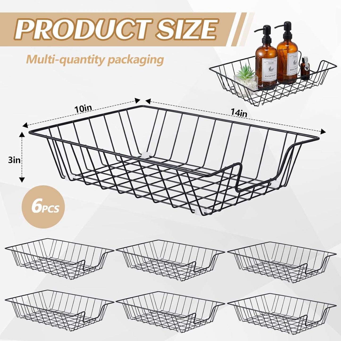 Yeaqee 6 Pcs Letter Tray Wire Paper Trays Stackable File Desk Organizer Metal File Paper Holder Basket for Desk Desktop Letter Storage for Office Home Classroom School(14'' x 10'' x 3'',Black)