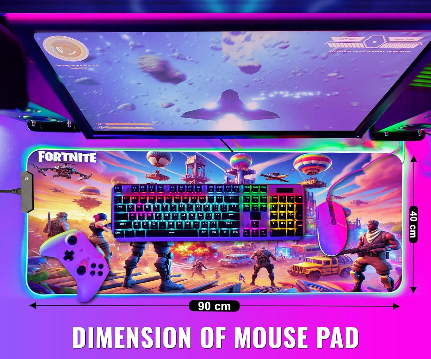 Gaming Mouse Pad - Desk Mat Gaming Mouse Pad , Medium Extra Large Extended Big Long Huge XL XXL and XXXL RGB LED Light Mousepad For a Computer , PC Mats Mousepads Battle Royale Frenzy