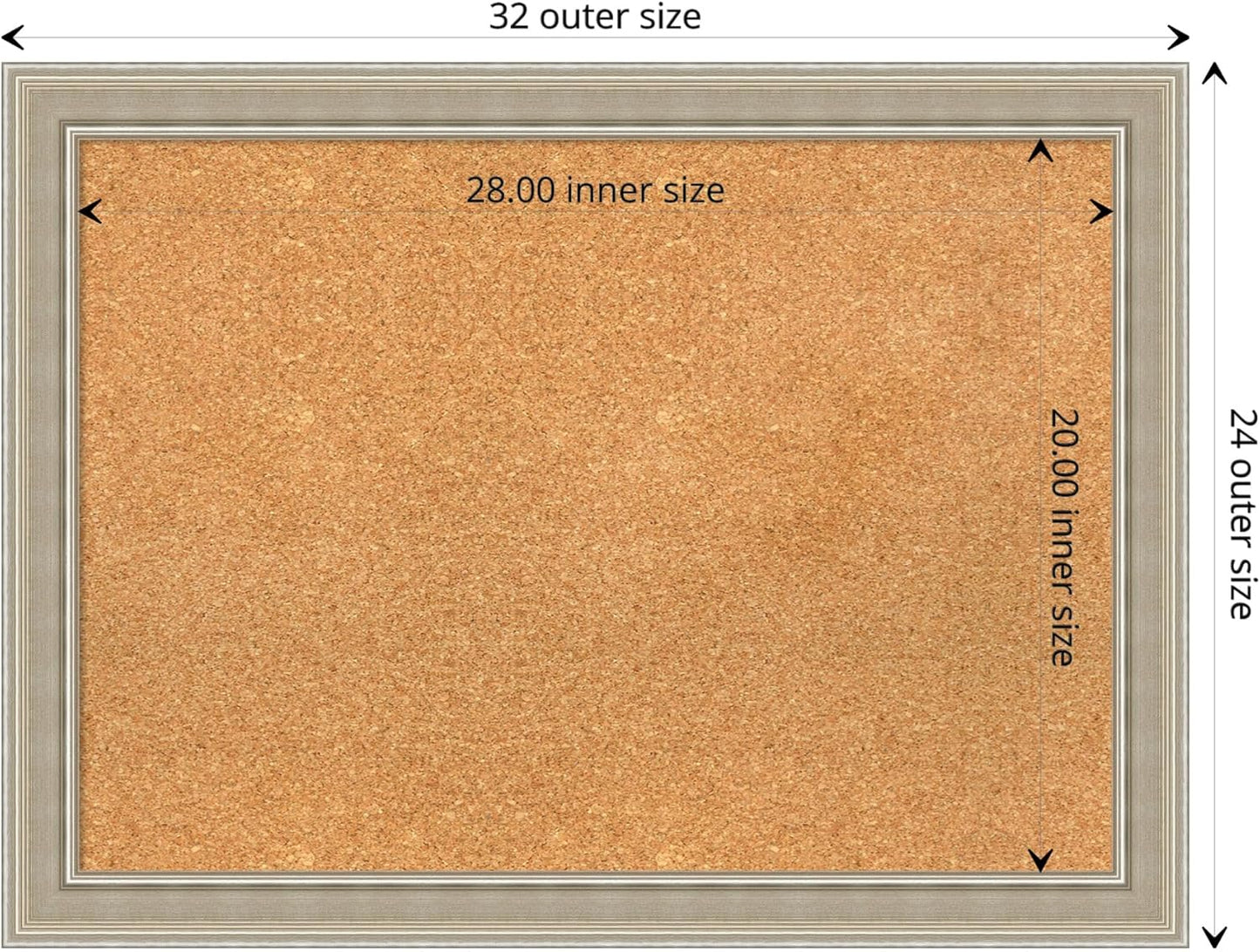 Amanti Art Natural Cork Board for Wall, 24x32 Vision Board with Silver Wood Frame, Medium Corkboard Office Decor for Home Organization, Modern Contemporary Corkboard Pinboard to display items for home