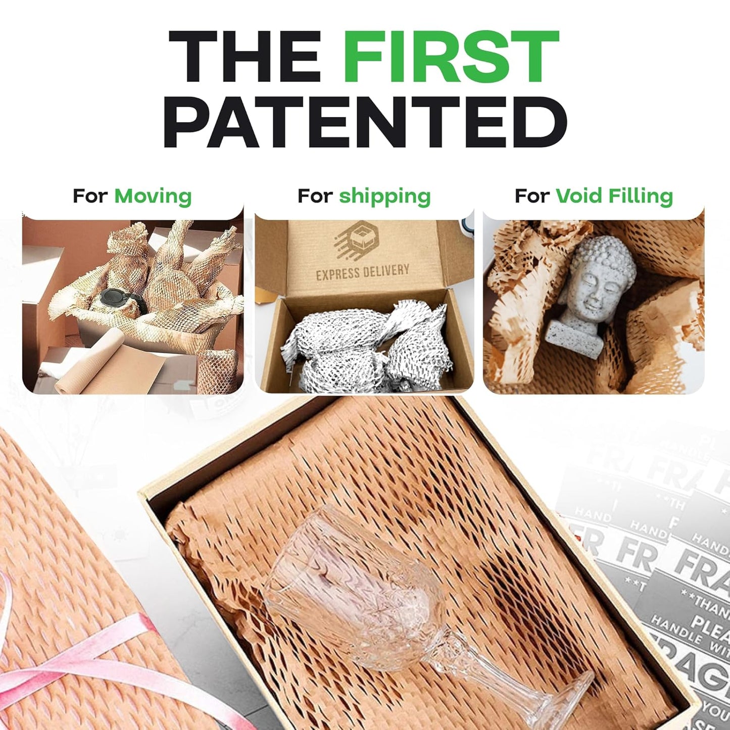 IDL Packaging 15.25" x 300' Refill Roll (Pack of 2) for MP-300W HexcelWrap Honeycomb Packing Paper Station, White - Natural Kraft Paper with Interlocking Slit Design for Shipping and Moving