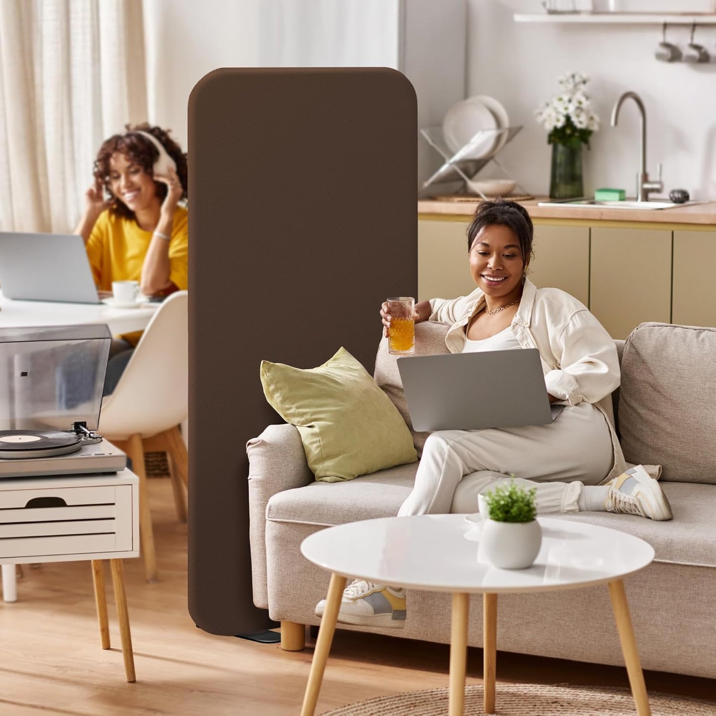 DECOLAB Standing Room Partition, Portable Divider Panel Wall for Home, Office, Classroom, Studio, Bedroom, Dressing Room, Scratch Resistance, 29"x65" Caramel