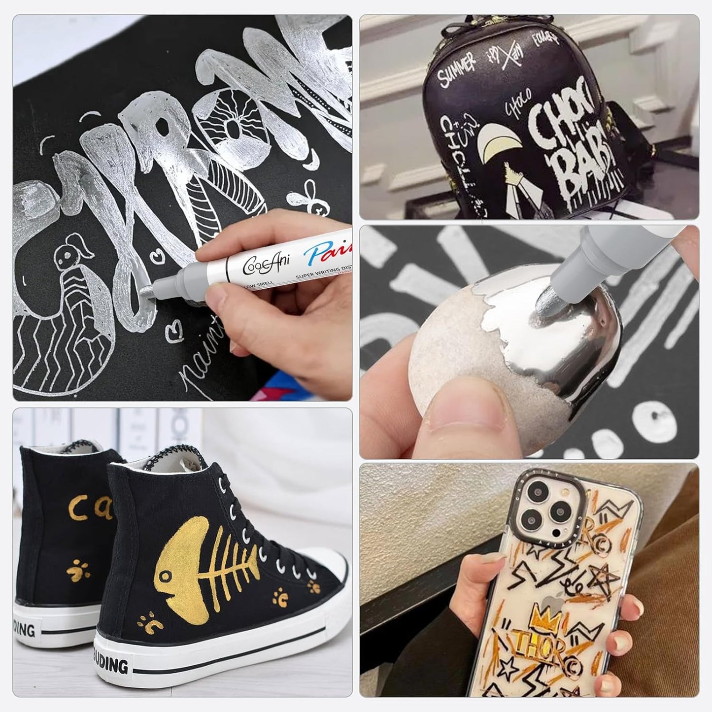 2 Pack Black Paint Markers, Oil Based Quick Drying and Waterproof Paint Markers for Wood, Rock Painting,Metal,Canvas,DIY Crafts,Art Supplier,Medium Point Tip (Black)