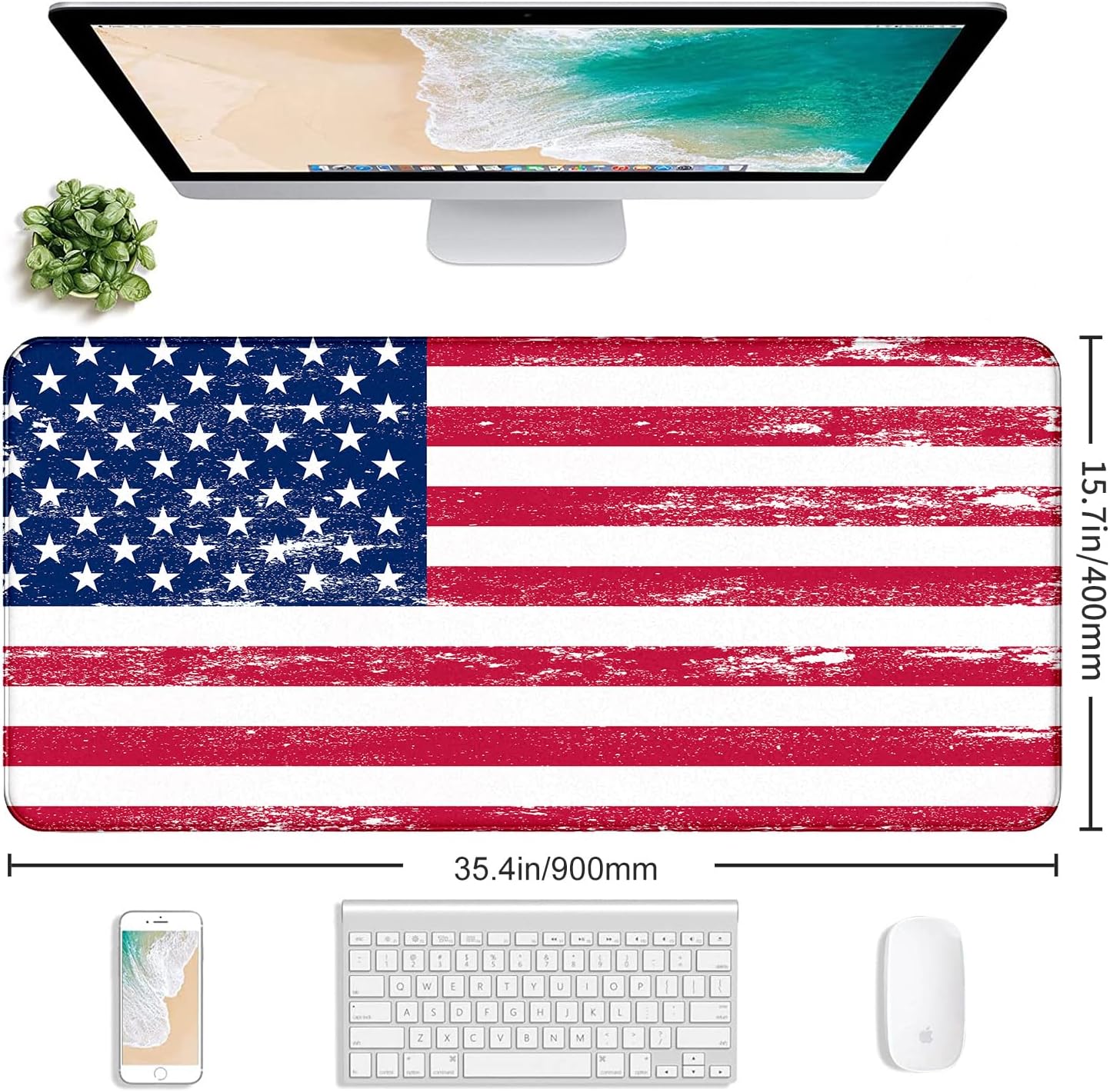 American Flag XXL Extended Mouse Pad, Patriot Large Laptop Pad, Waterproof, Non Slip, Gaming Office and Home Stitching Edge Table Pad 35.4 x 15.7 x 0.12 Inches