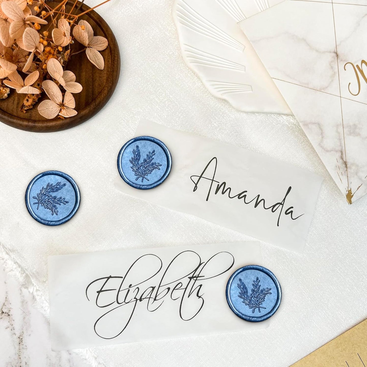 25Pcs Wax Seal Stickers Handmade Envelope Seals Self Adhesive Wax Stickers for Wedding Party Invitations, Envelope, Gift Wrap, Christmas(Rosemary Style, Blue)