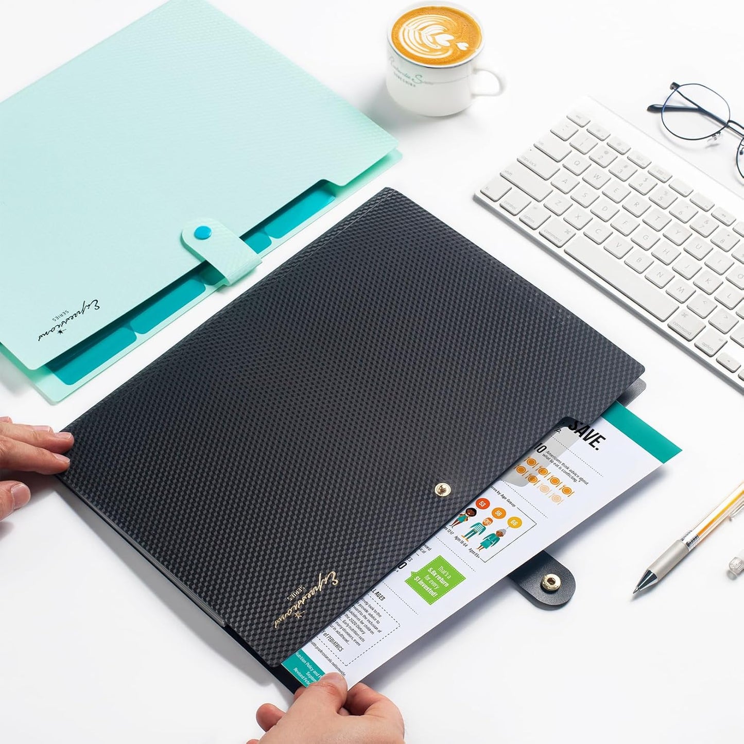 Sooez Accordion File Organizer, 8 Pocket Expanding File Folder with Labels, Letter Size Folders for Documents, Portable Paper Bill Receipt Organizer for Home School Office Supplies, Sky Blue