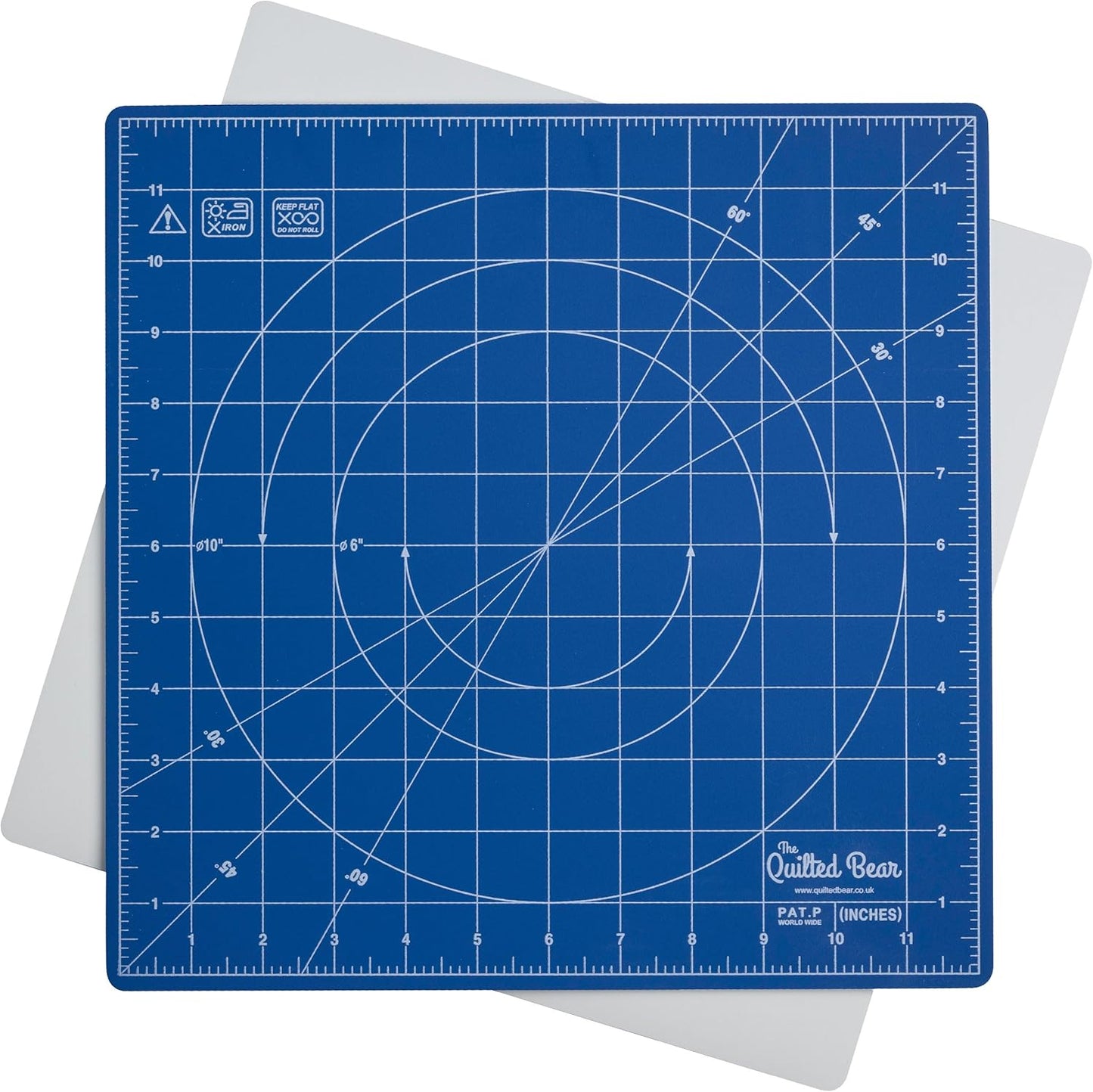 The Quilted Bear Rotating Cutting Mat 12" x 12" - Locking & Rotating Self Healing Cutting Board for Sewing, Fabric & Quilting - 360 Degree Sewing Supplies Mat for Craft Table (Blue)