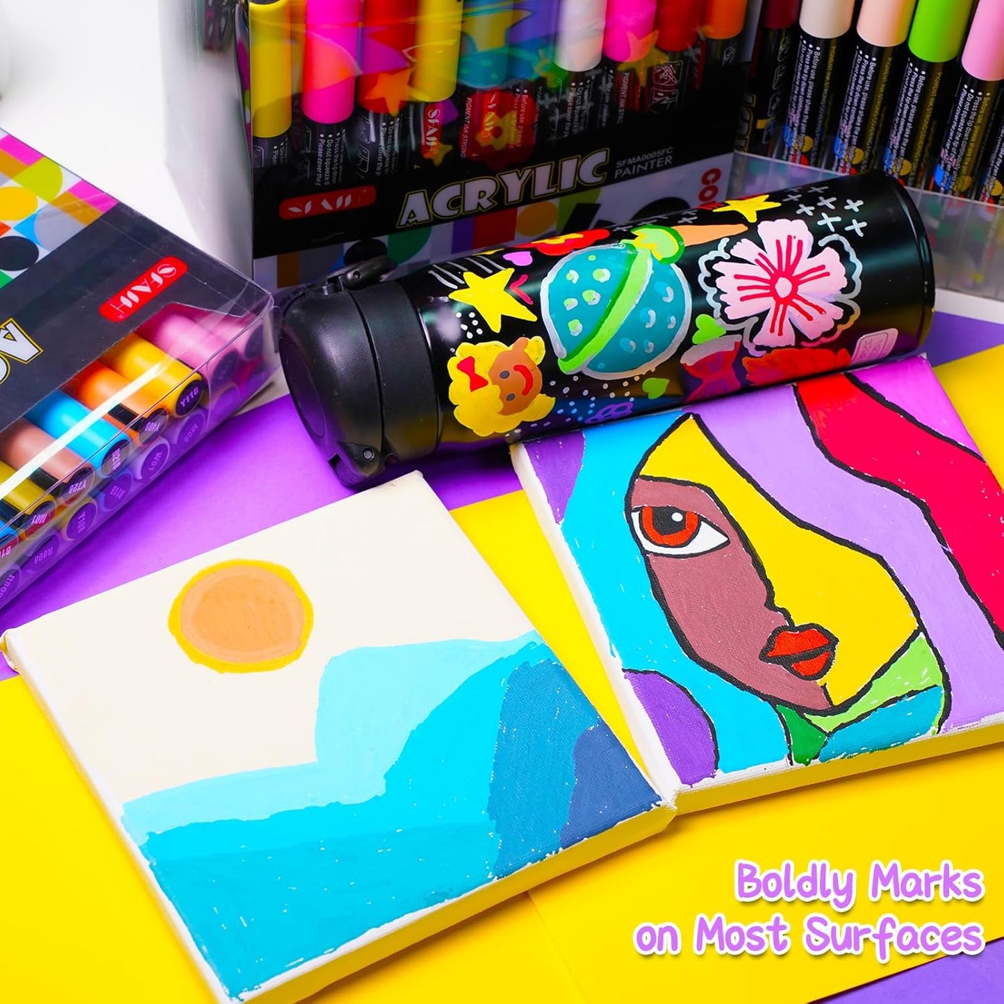 SFAIH Halloween Gifts Acrylic Creative Markers Set of 48 with Organizer, 3mm Medium Tips - 48 Colors, Waterproof, Fast Drying, Gift for Kids and Adults - Art Supplies, Fabric Paint, Rock Painting