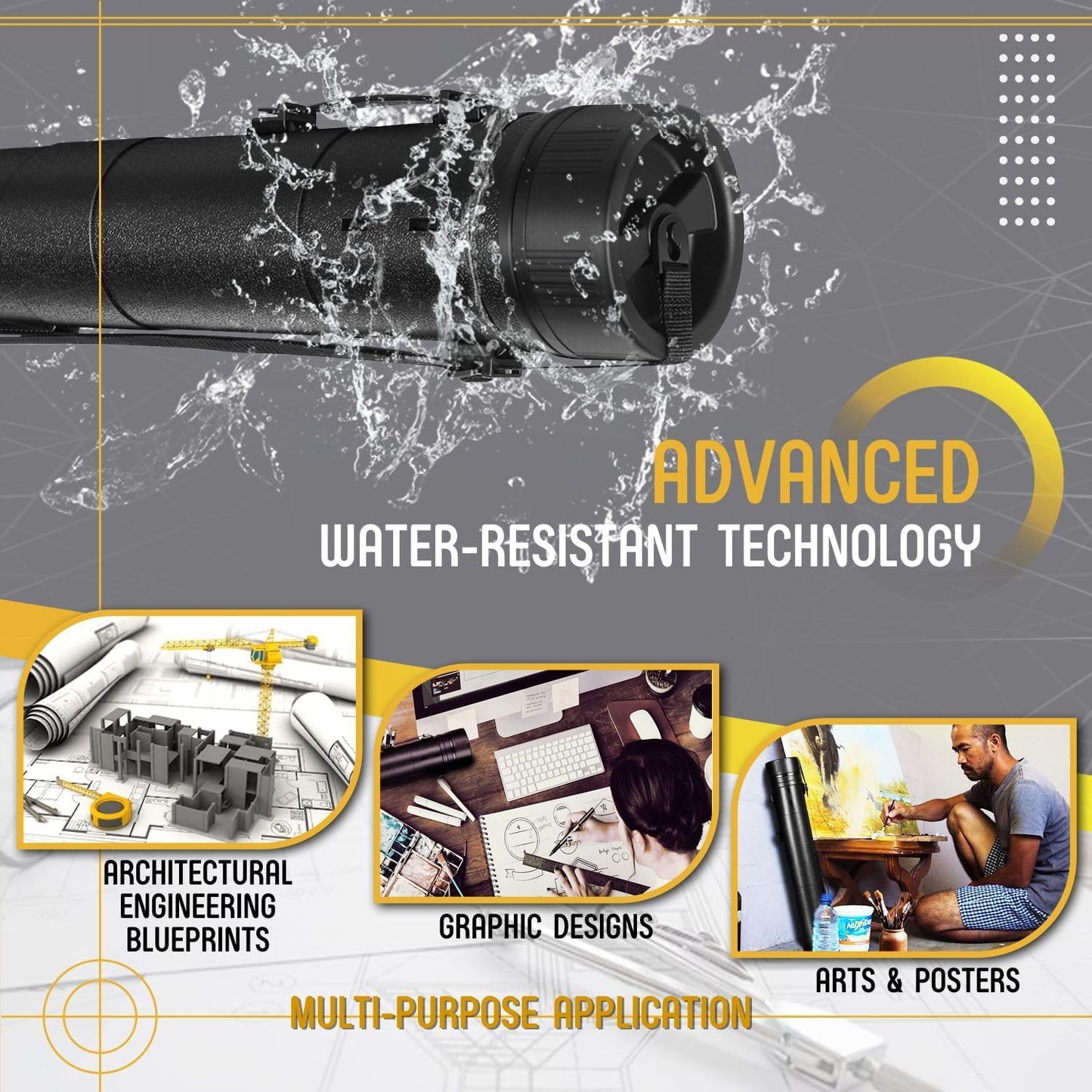 Flexzion Poster, Art, Document Tube with Strap, Expandable Waterproof Plastic Container, Telescoping Cylindrical Storage Case, Portable Paper Holder for Draft Sketch Blueprint, Black, youth large / 11