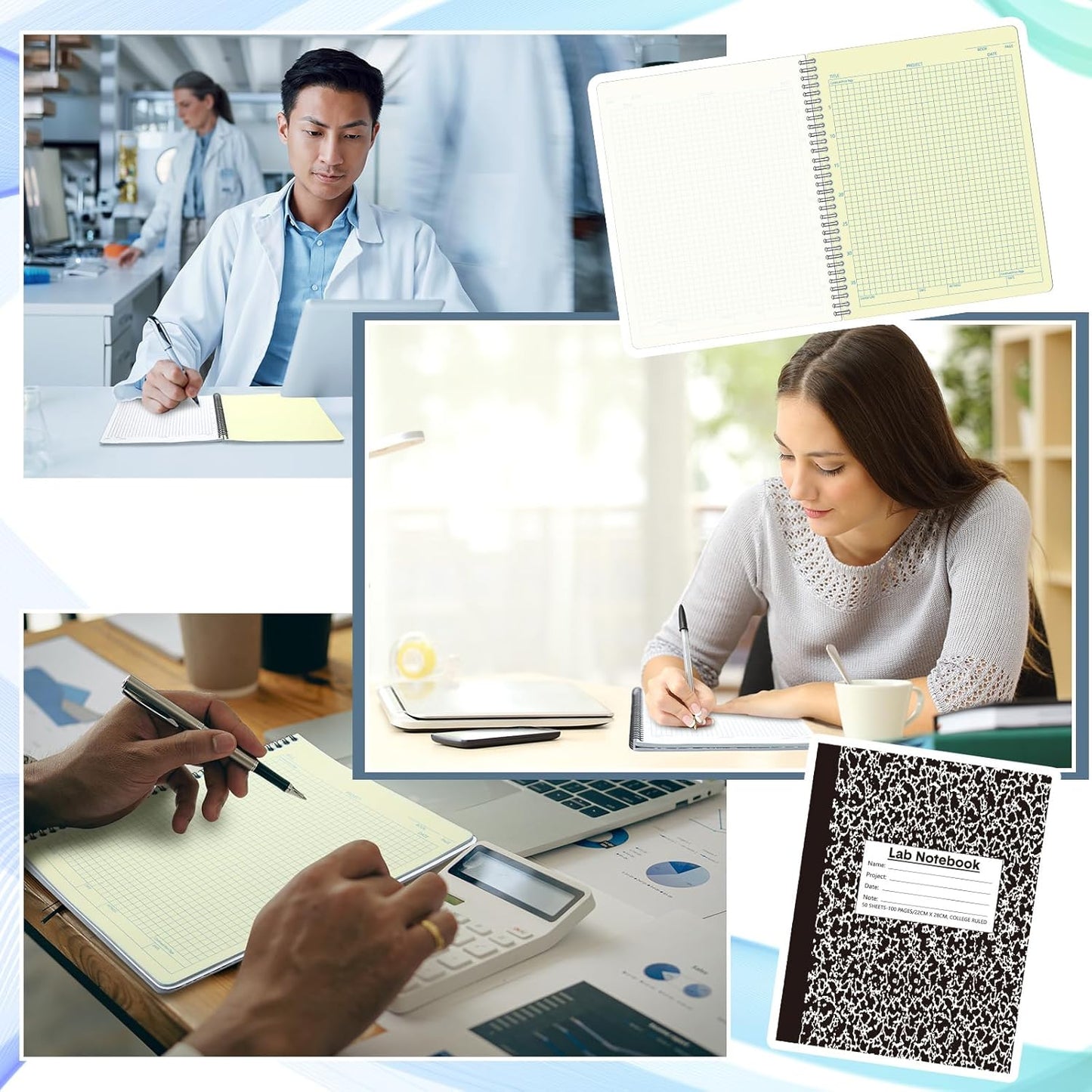 Carbonless Lab Notebook Carbon Copy Laboratory Engineering Chemistry Computation Notebook Science Grid Contains Set Pages Sheets Total Coil Binding(8.5'' X 11'',Black,2 Pack)