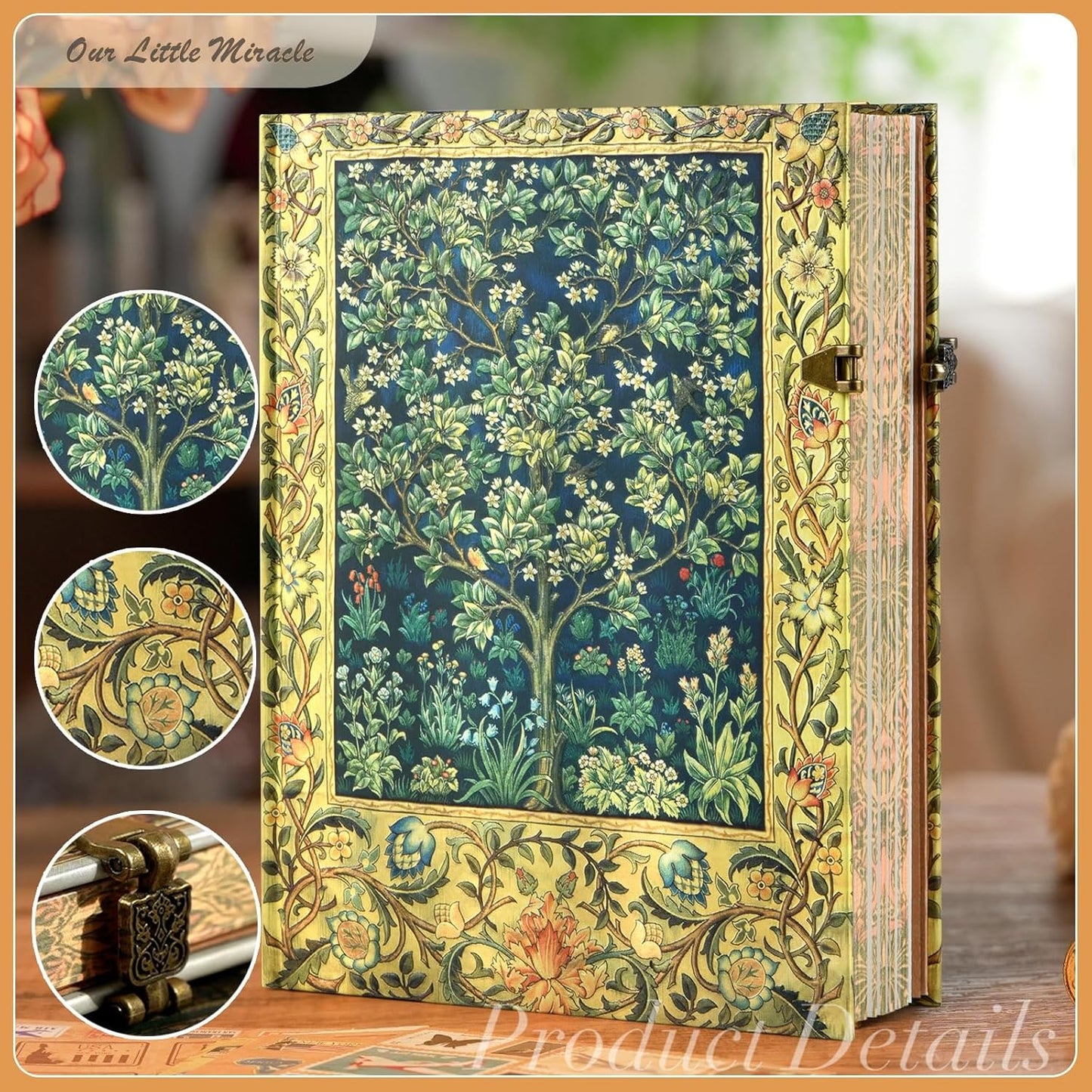 Retro 3D Happiness Tree Hot Stamp Hardcover Journal - 192 Blank Lined Pages/Envelope Pocket - Luxury Travel Diary & Commemorative Keepsake for Cherished Moments