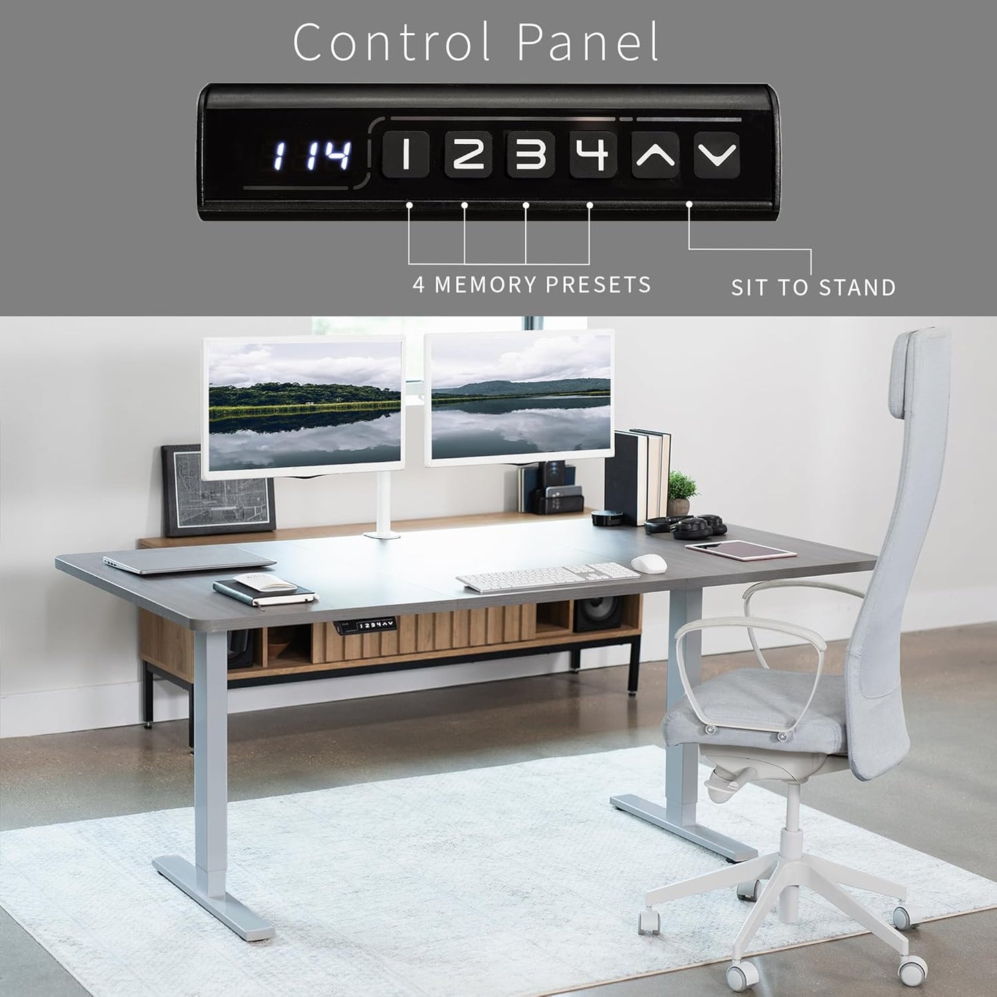 VIVO Electric 71 x 36 in Standing Desk, Memory Height Adjustment, 1B Series, Dark Gray Top Gray Frame, DESK-KIT-1G7G-36