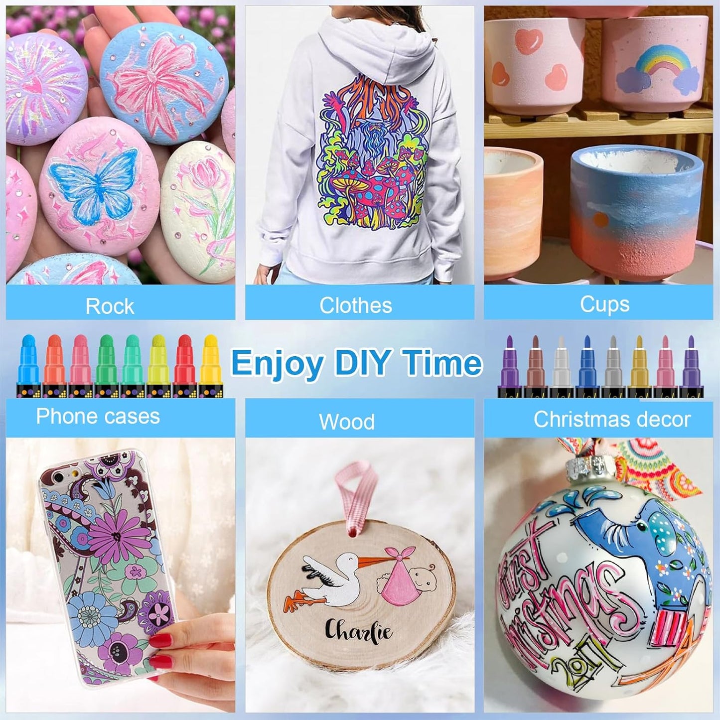 Betem 24 Colors Dual Tip Acrylic Paint Pens Markers, Premium Acrylic Paint Pens for Wood, Canvas, Stone, Rock Painting, Glass, Ceramic Surfaces, DIY Crafts Making Art Supplies