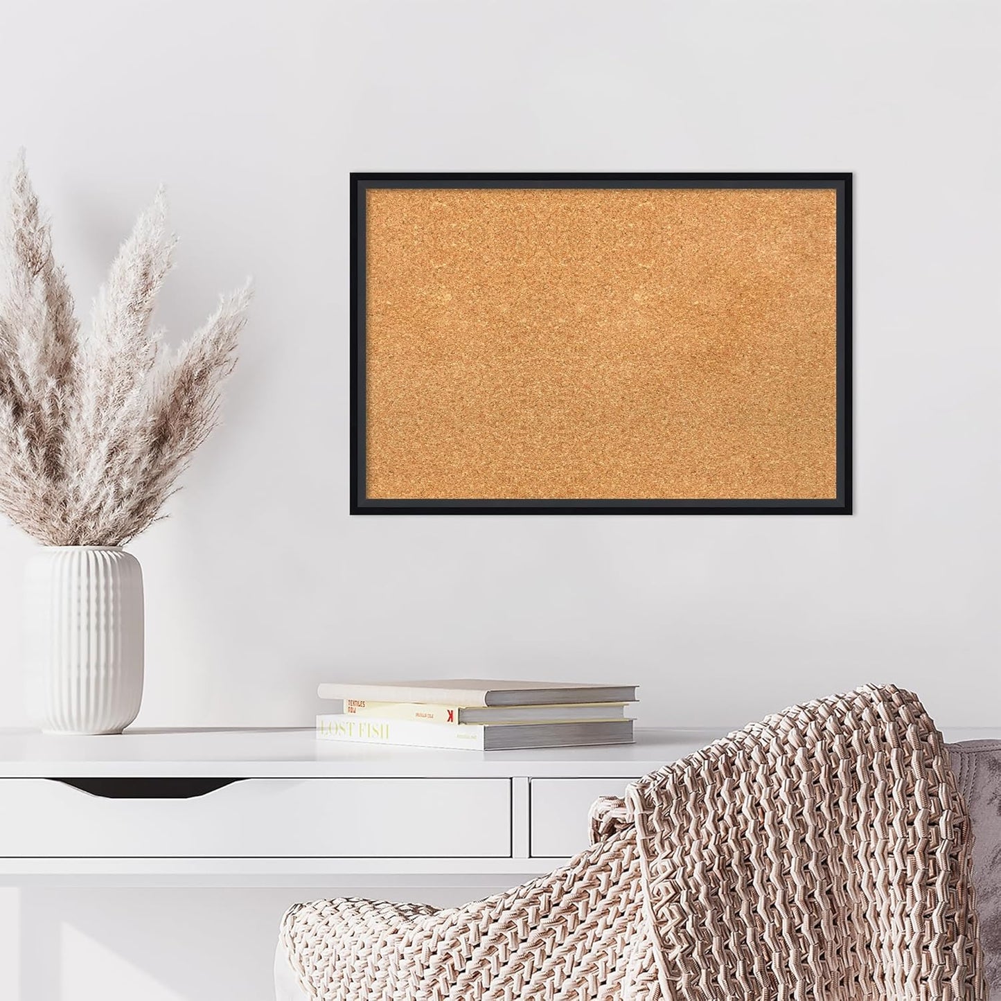 Amanti Art Natural Cork Board for Wall, 17x25 Vision Board with Black Wood Frame, Medium Corkboard Office Decor for Home Organization, Modern Contemporary Corkboard Pinboard to display items for home