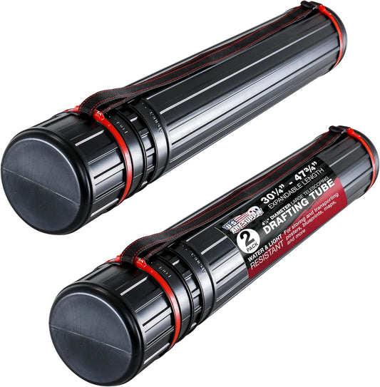 U.S. Art Supply Large Telescoping Drafting Tube (Pack of 2) - 4-7/8" Outside/4-1/2" Inside Diameter, Expands 30-1/4" to 47-3/4", with Shoulder Strap