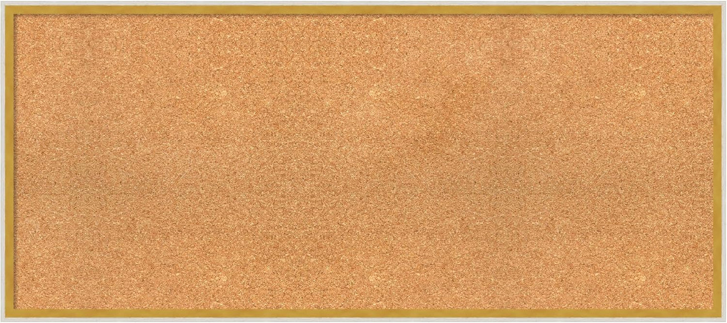 Amanti Art Natural Cork Board for Wall, 19x43 Vision Board with White Frame, Oversize Corkboard Office Decor for Home Organization, Modern Corkboard Pinboard to Display Items for Home Organization in