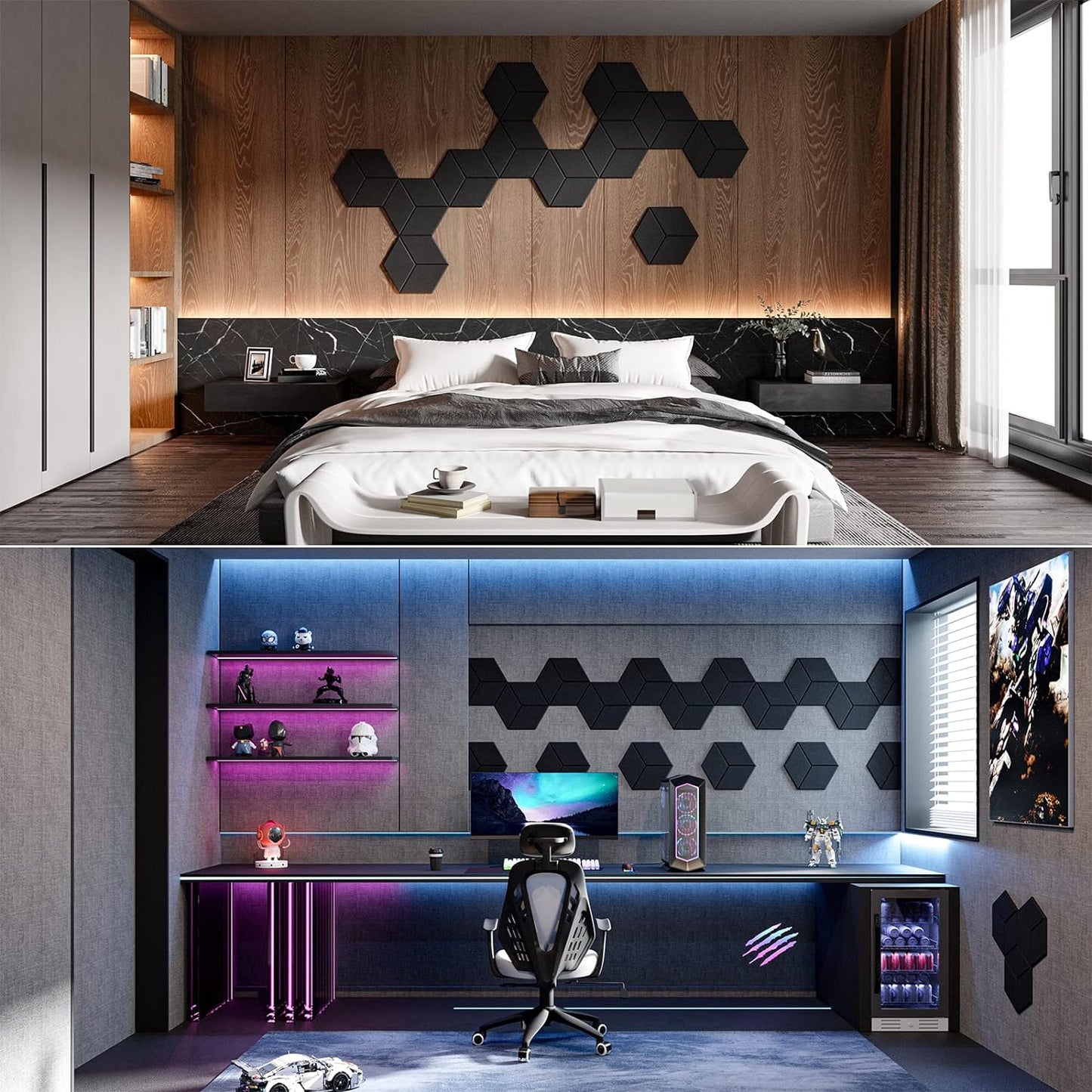 12 Pack Self-adhesive Acoustic Panels 12" X 10" X 0.4" - Sound Proof Foam Panels for walls with High Density, Y-Lined Design, Flame Resistant, Absorb Noise and Eliminate Echoes(Black)