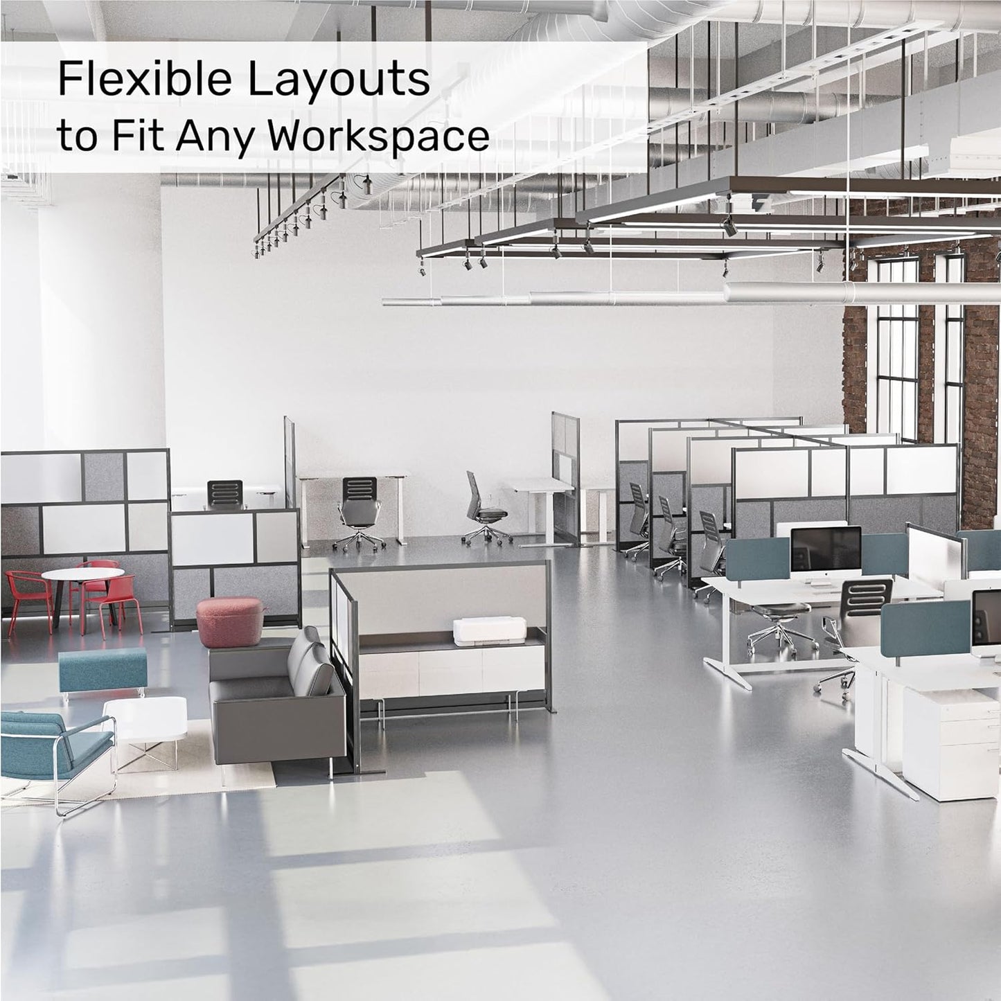 Workflow Modular Wall | Room Divider with Whiteboard, Sound-Dampening, & Frosted Acrylic Panels | Expandable Office Partition for Privacy & Productivity (53" x 70")