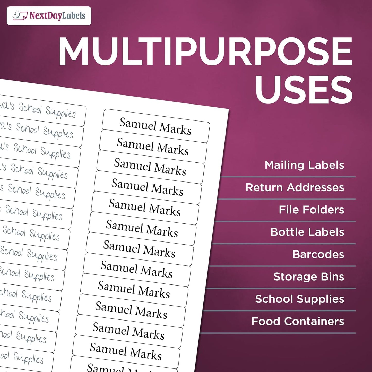NextDayLabels - Laser/Ink Jet White Labels (2/3" x 3-7/16" - 30 Per Page | 750 Labels)