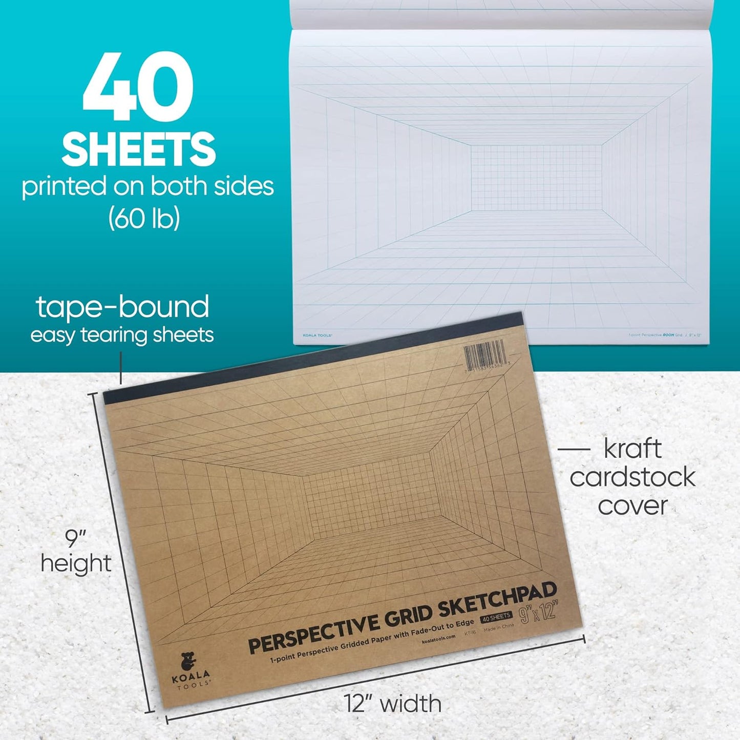 Koala Tools | Drawing Perspective (1 and 2-Point) Large Sketch Pad (1 Point - 9 x 12)