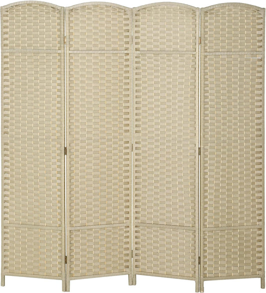 HOMCOM Room Divider, 4 Panel Folding Privacy Screen, 5.6' Tall Freestanding Partition for Home Office, Bedroom, Beige
