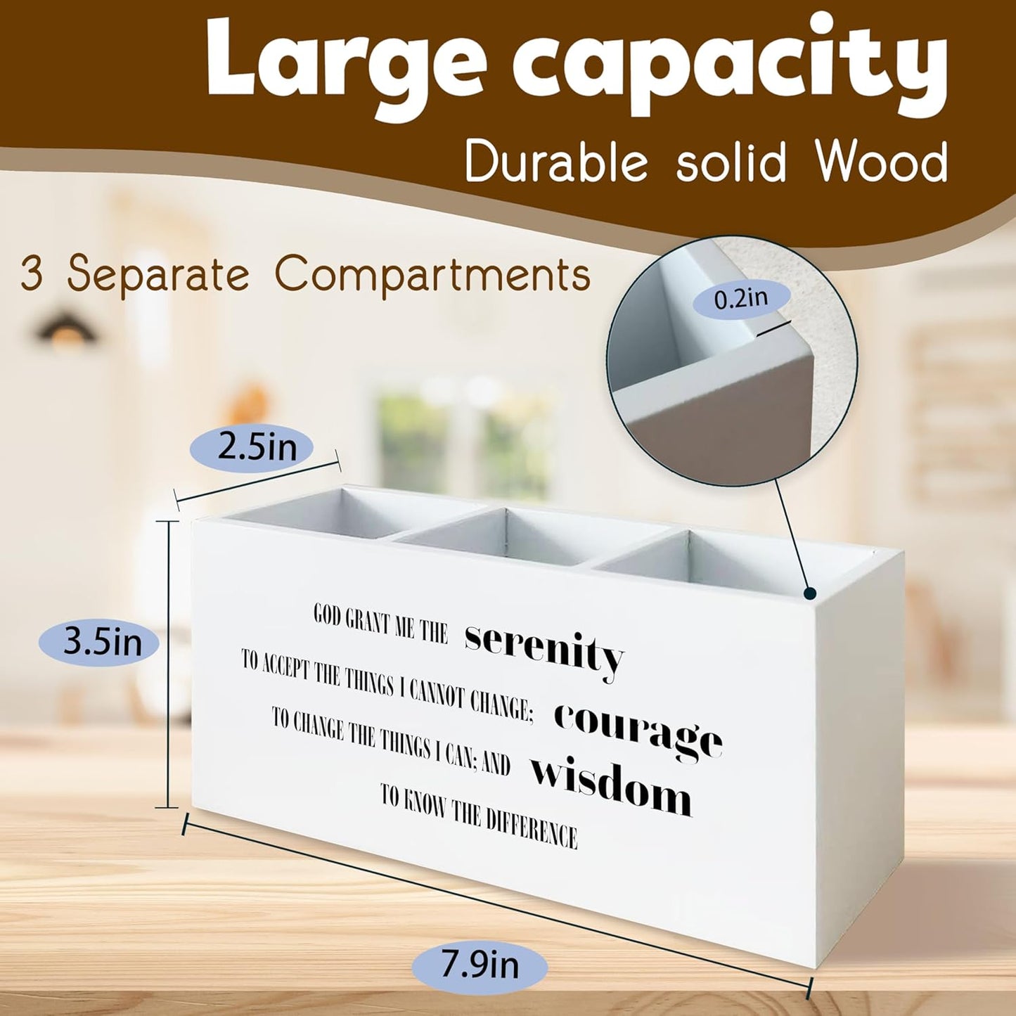 Inspirational Christian Pen Holder for Desk, Christian Gifts for Women Men, God Grant Me The Serenity Bible Verses Scripture Wooden Pen Pencil Holder Organizer for Office Desk Accessories