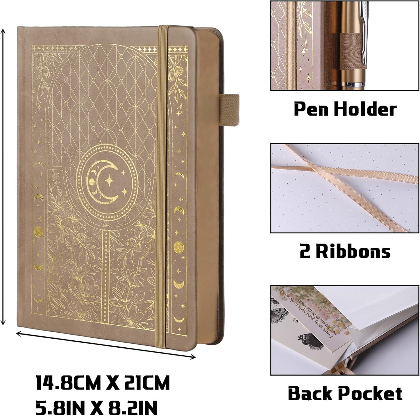 TIEFOSSI Bullet Dotted Journal Notebook, 160gsm 256 Numbered Thick Paper, A5 Hardcover Dotted Grid Diary for Women Men Work Writing, Bullet Dot Journaling, Drawing, 5.8 x 8.3 in