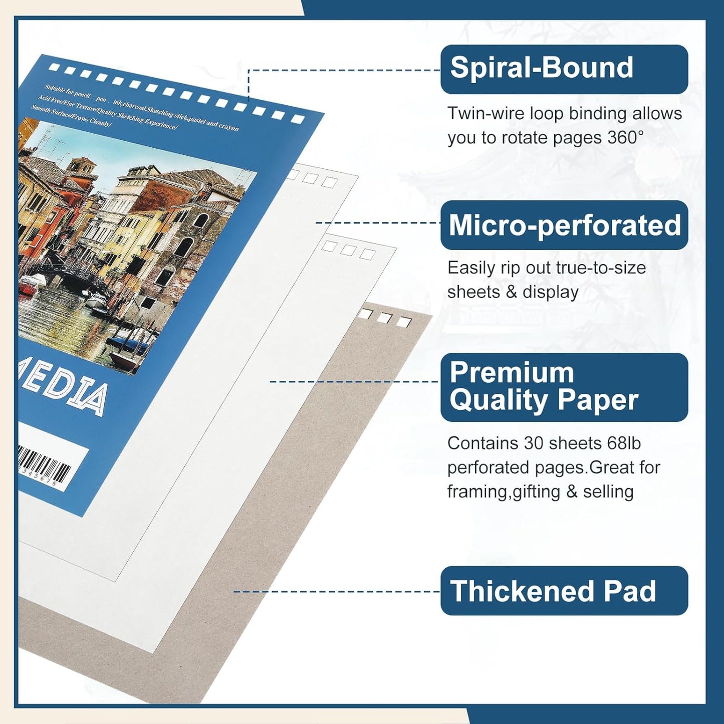 Jexine 5.5'' x 8.5'' Top Spiral Bound Sketch Pad 30 Sheet Each(68lb/100gsm), Sketching Drawing Pad Artist Sketch Pad Kids Drawing Paper Art Sketchbook for Charcoal Graphite Painting (40)