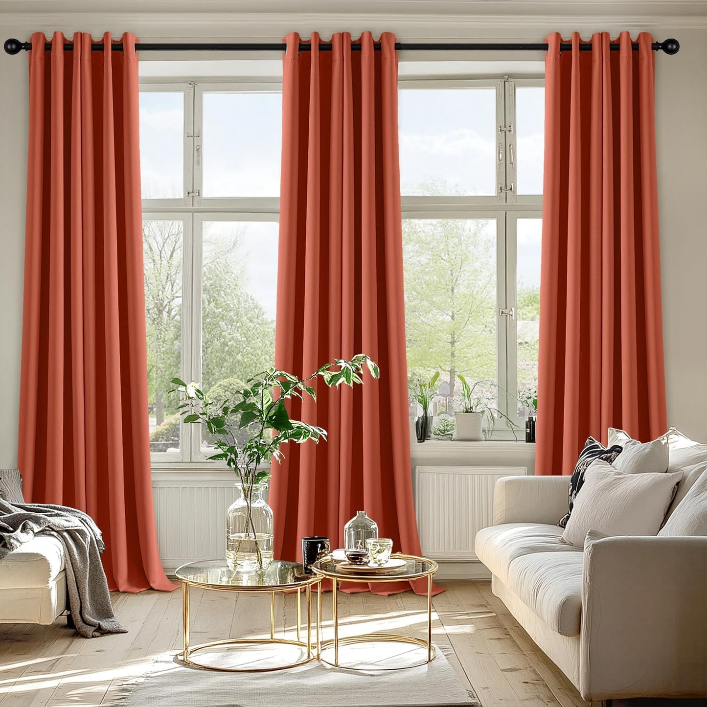 MIULEE Burnt Orange Blackout Curtains for Bedroom Living Room 90 Inches Long 2 Panels, Thermal Insulated Room Darkening Drapes Solid Grommet Top Noise Reduction Terracotta Rust Fall Window Treatments