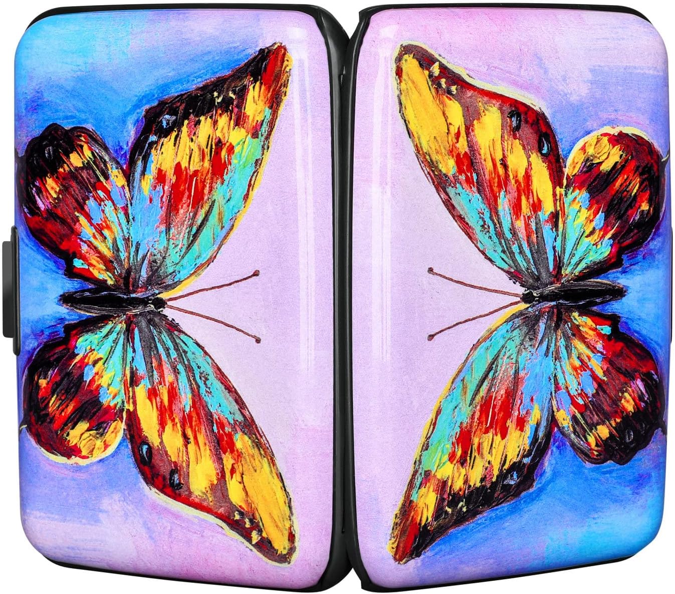 ELFISH RFID Blocking Credit Card Protector Aluminum ID Case Hard Shell Business Card Holders Metal Wallet for Men or Women (One Butterfly)