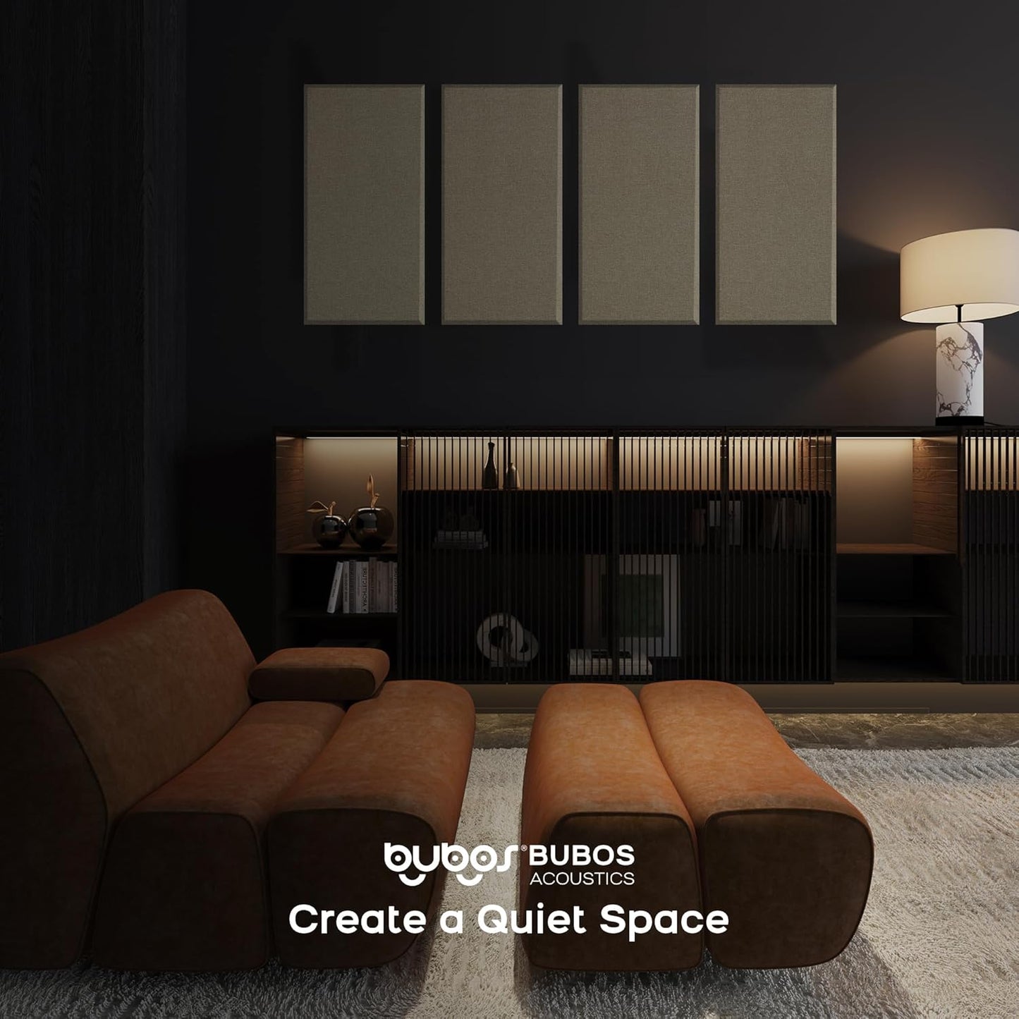 BUBOS 4 PCS Acoustic Panels,23.6''x11.8'' Fabric Soundproof Wall Panels,Self-adhesive Sound Absorbing Panels for Studios, Office, Home Theater,Fabric-Clad Jute