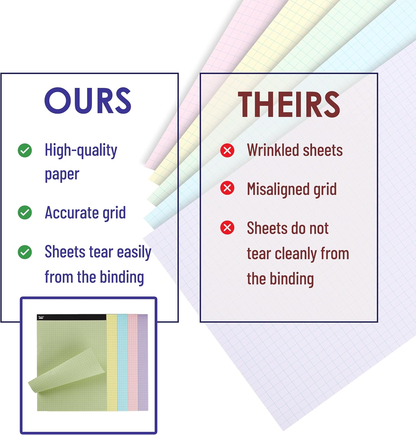 Mr. Pen- Pastel Graph Paper, 1 Pad, 11"x8.5", 4x4 (4 Squares Per Inch), Pastel Colors, 50 Sheets, Grid Paper, Graphing Paper, Graph Paper Pad, Grid Paper Pad, Colored Graph Paper