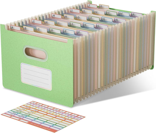 Accordion File Organizer, 26 Pockets Wheat Straw Expanding File Folders, Upright&Open Top, A-Z Bill Receipt Organizer, 100% BPA Free, Return to Nature, Healthy Living, Letter/A4 Size-Mint Green